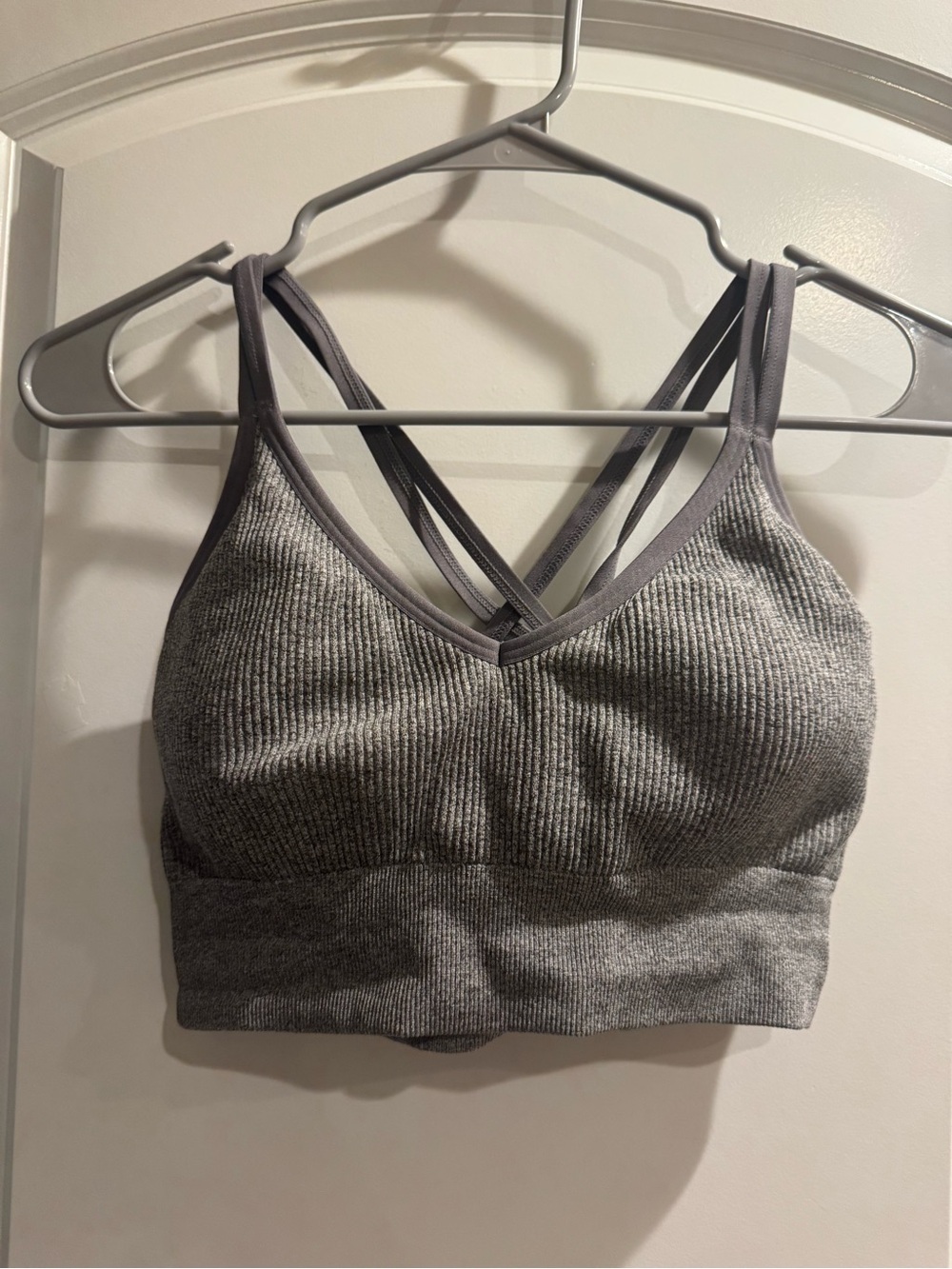 aerie Ribbed V-Neck Crisscross Sports Bralette - Gray